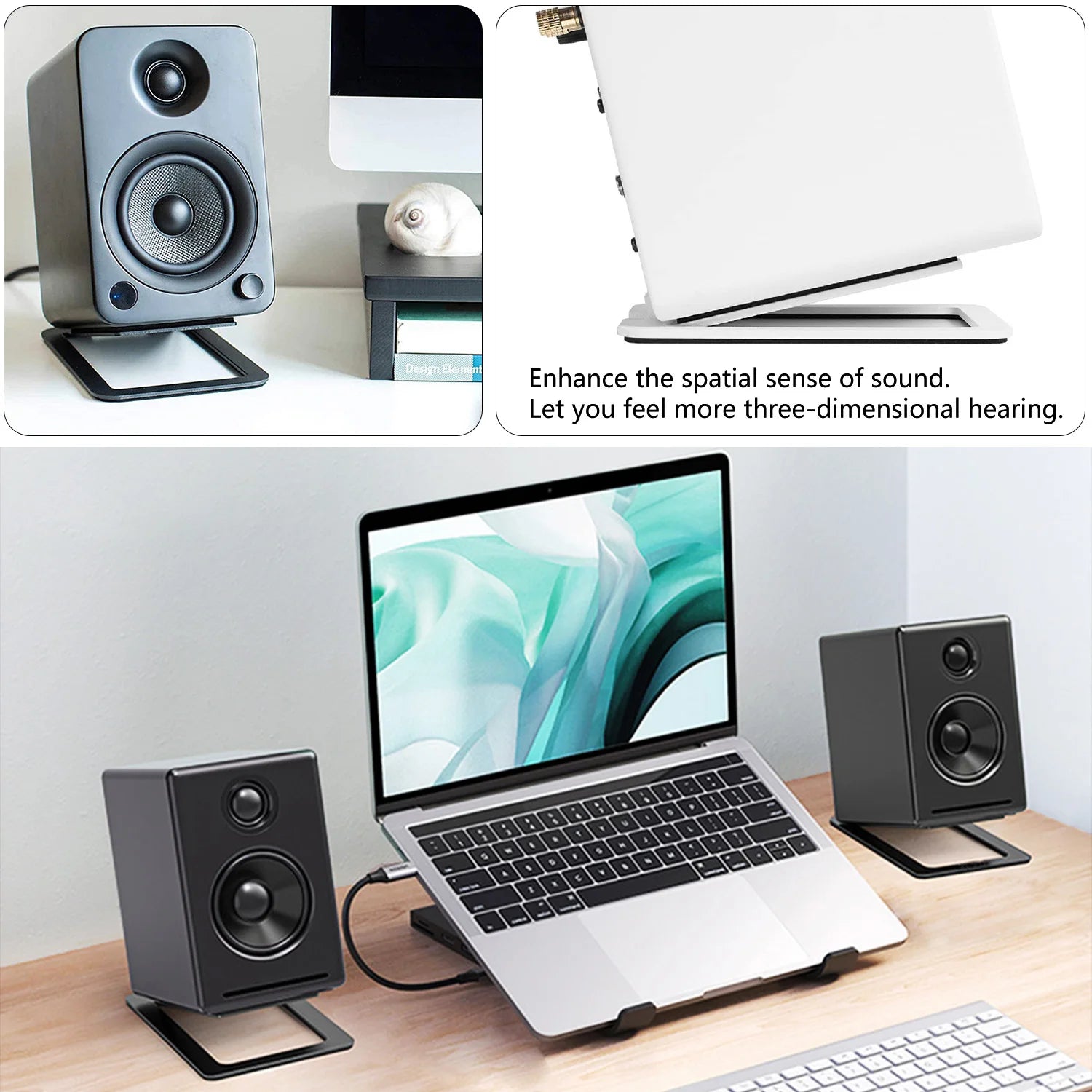 Speaker Base Bracket Enhance Spatial Sound Effects and Shock Absorption, For Computer Speakers Support and Desktop Audio Stand