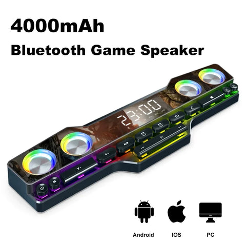 Soundbar With Subwoofer With Clock Display Function Bluetooth 5.0 3D Stereo Computer Loudspeaker Cool LED Lights Speaker