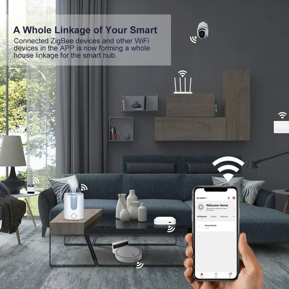 Tuya ZigBee Gateway Bridge, Wired/Wireless Smart Hub, Smart Life App Remote Control, Compatible with Alexa Google Home Assistant