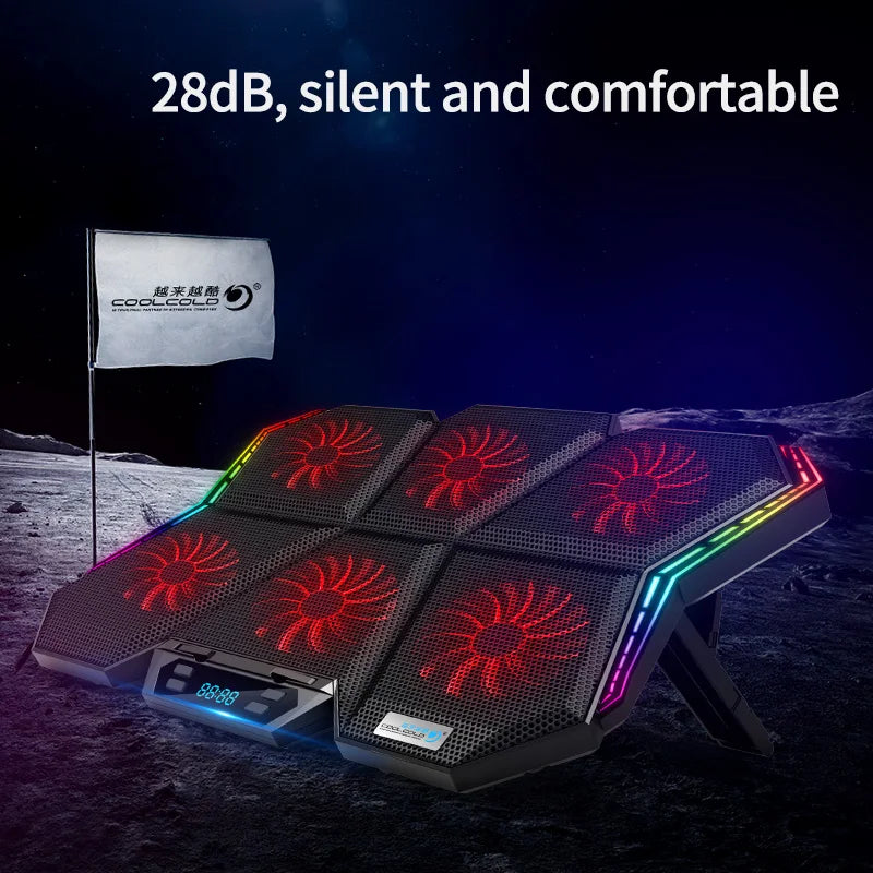 Coolcold Gaming RGB Laptop Cooler 12-17 Inch Led Screen Laptop Cooling Pad Notebook Cooler Stand With Six Fan And 2 USB Ports