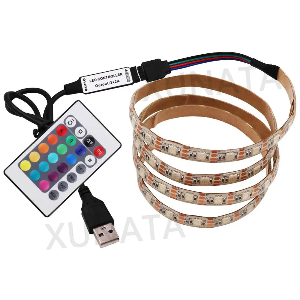 5V USB LED Strip RGB Light 5050 24key / 44key Remote Control Kit USB Power Waterproof Flexible Led Tape Adhesive TV Backlights