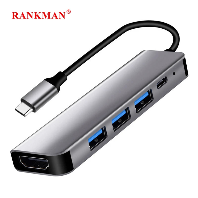 Rankman USB C Hub to 4K HDMI-Compatible USB 3.0 2.0 Type C Charging Dock for MacBook Samsung S20 Dex PS5 iPad TV Nintendo Switch