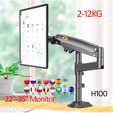 NB NEW H100 22-35" Monitor Holder Arm Gas Spring Full Motion LCD TV Mount 2-12kg dual arm clamp bracket