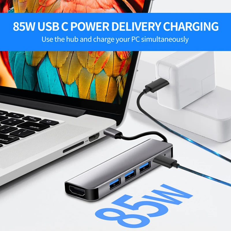 Rankman USB C Hub to 4K HDMI-Compatible USB 3.0 2.0 Type C Charging Dock for MacBook Samsung S20 Dex PS5 iPad TV Nintendo Switch