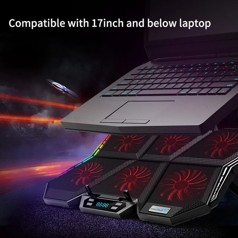 Coolcold Gaming RGB Laptop Cooler 12-17 Inch Led Screen Laptop Cooling Pad Notebook Cooler Stand With Six Fan And 2 USB Ports