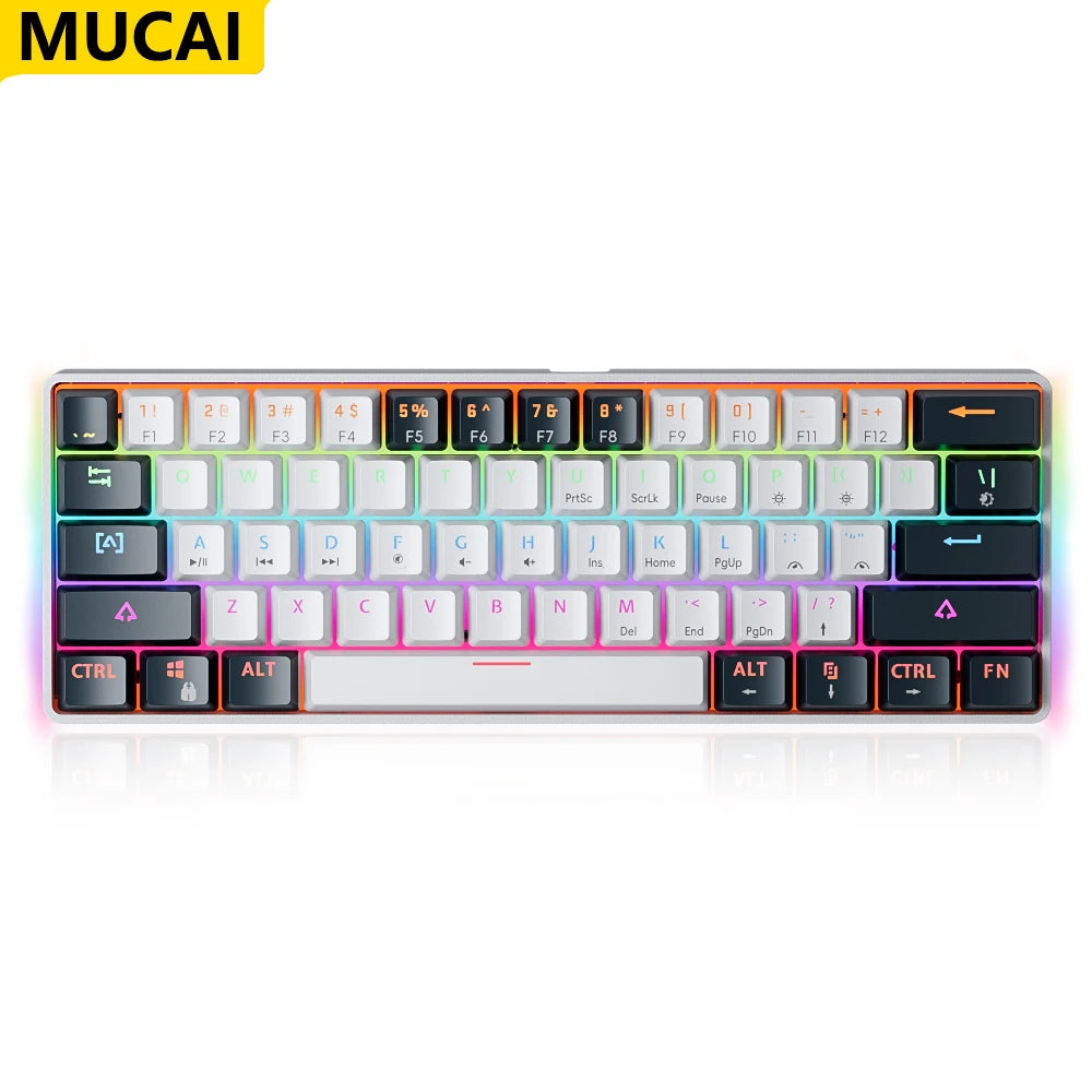 MUCAI MK61 USB Gaming Mechanical Keyboard Red Switch RGB Backlit Hot Swappable 61 Keys Wired Detachable Cable