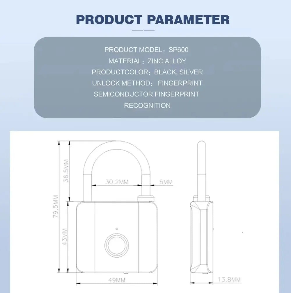 Fingerprint Lock Zinc Alloy Type-C Rechargeable Durable Long Standby Keyless Electronic Lock Decompression Toys Waterproof IP67