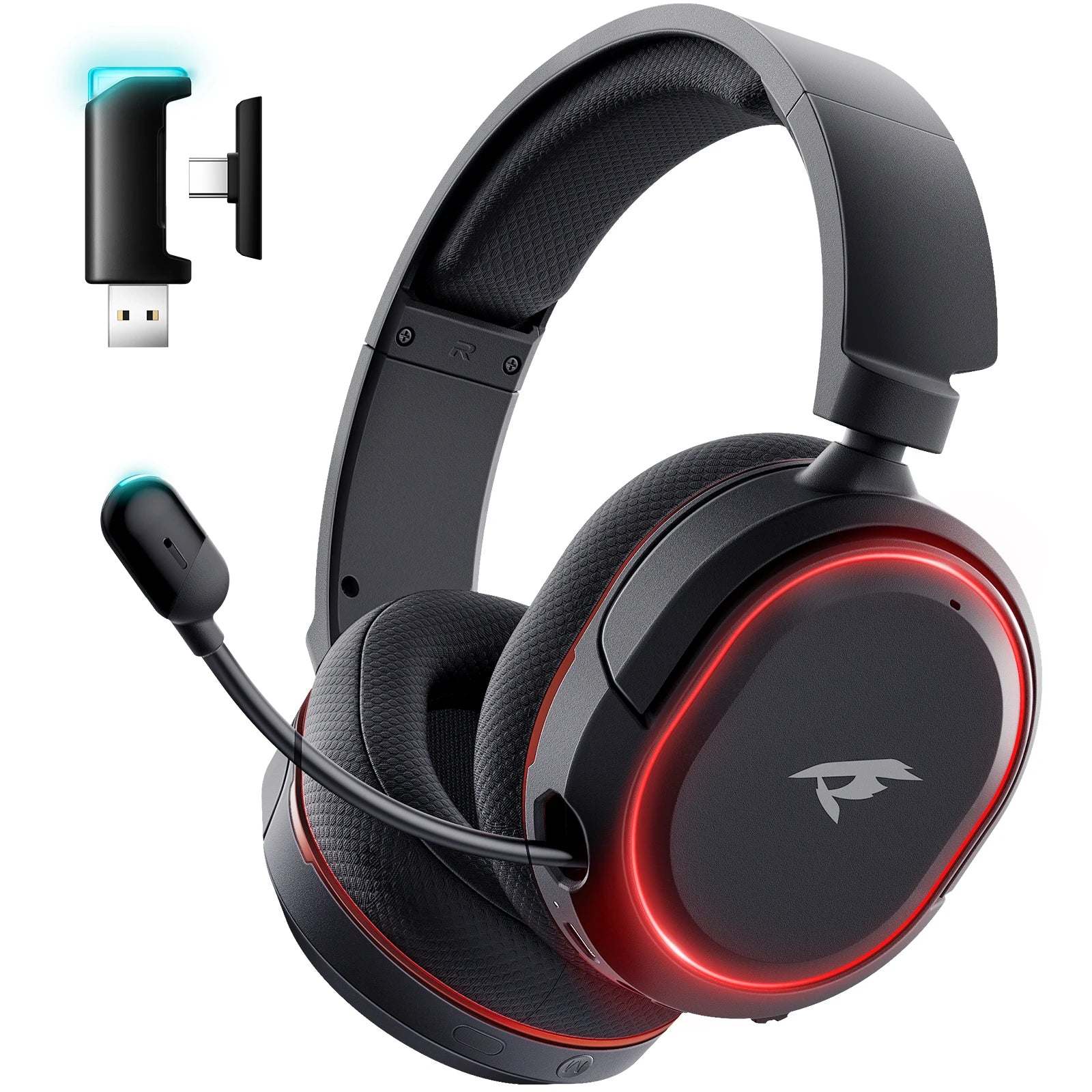 Kofire UG-08 Wireless Gaming Headset, 7.1 Surround Sound, 100H Playtime, 2.4Ghz Dongle & Wireless 5.3, Retractable ENC Mic