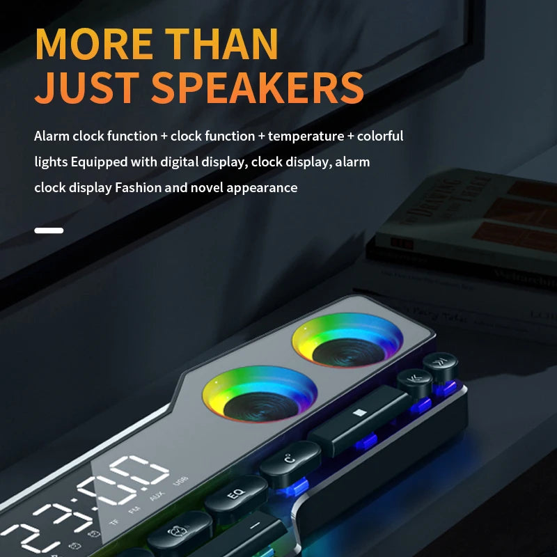 Portable Led Light Wireless Alarm Clock AUX FM BT Gaming Mechanical Keyboard Speaker Dual Horn Stereo for Computer Audio Systems