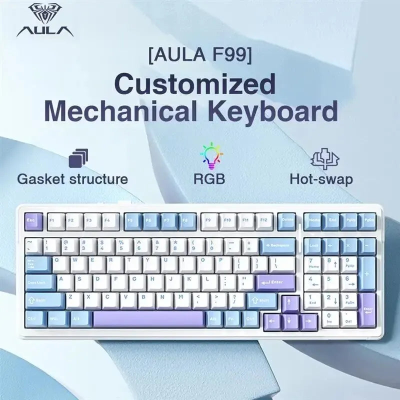 Aula F99 Gaming Mechanical Keyboard Three Mode 2.4g Wireless Bluetooth Wired Hot Swap PBT Gasket RGB For PC Laptop Gamer 99 Keys