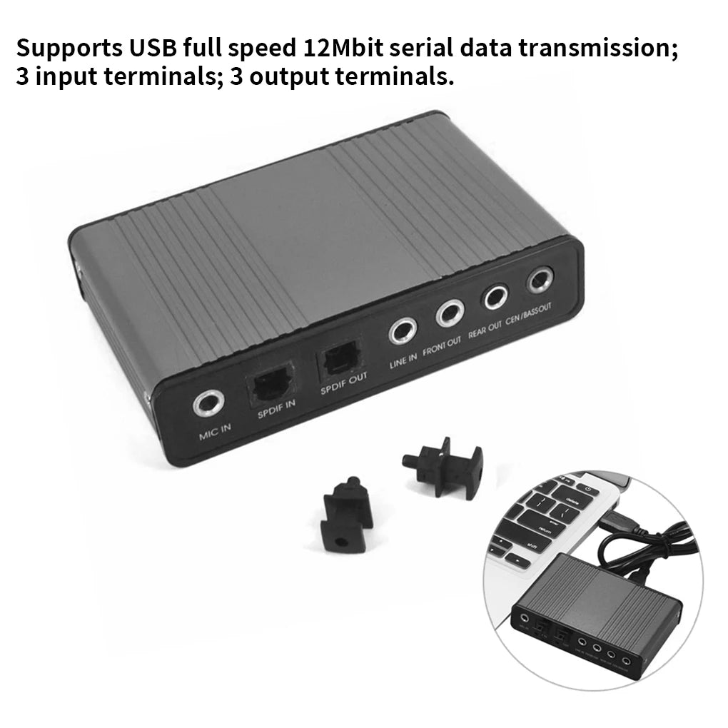 USB 2.0 Sound Card 6 Channel 5.1/7.1 Optical External Audio Card SPDIF Controller CM6206 Chipset for PC Laptop Desktop Tablet