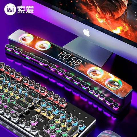 SOAIY SH39 Multimedia Bluetooth Boombox Home Desktop Gaming Pc Speaker High Quality 4D Surround Stereo RGB Light Mechanical Keys