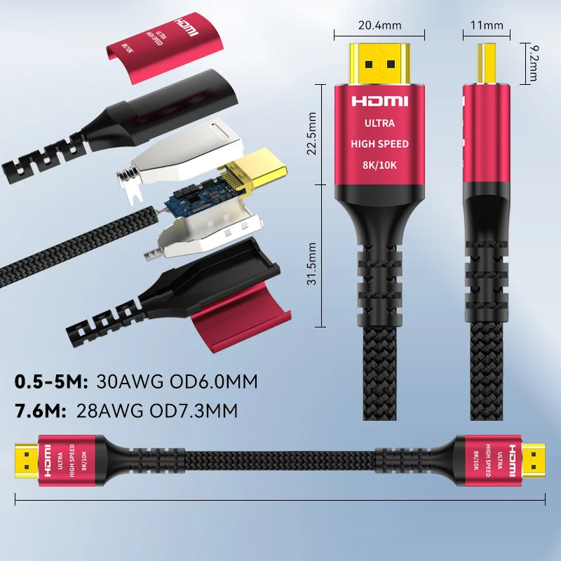 CYANMI Long 8K HDMI 2.1 Cable,48Gbps,8k HDMI cable Braided Cord 4K@120Hz 8K@60Hz,Compatible With Roku TV/PS5/HDTV/RTX 3080 3090