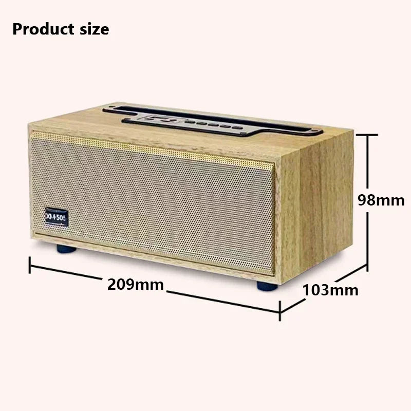 Multifunction Wooden Bluetooth Speaker TWS Wireless Subwoofer Remote Sound System Mobile Phone Holder Portable Desktop FM Radio