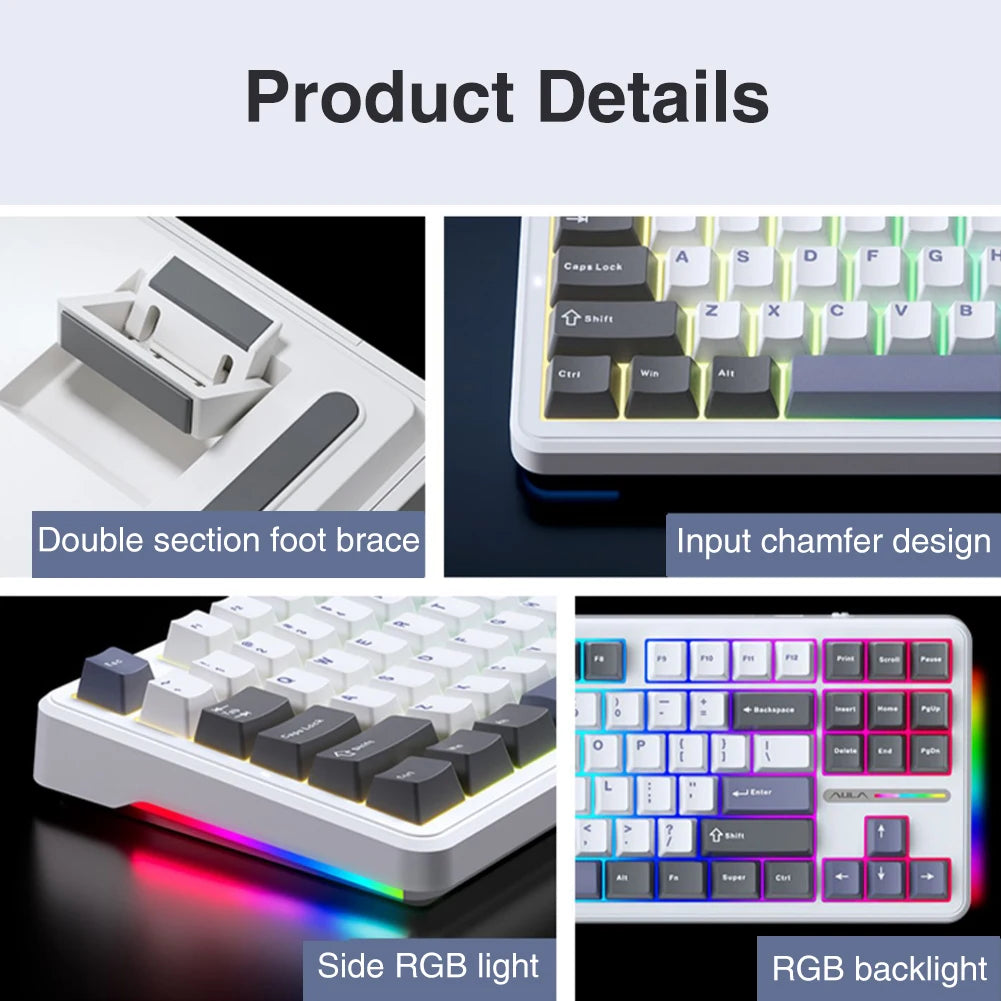 AULA F87 Mechanical Keyboard 3 Mode 2.4G/USB/Bluetooth Tri Mode Wireless Gaming Keyboard 87 Key Hotswap RGB Gasket Keyboard