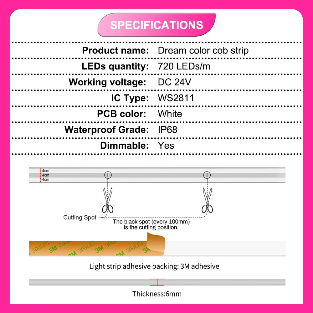 IP68 Waterproof RGB IC LED Strip Addressable RGB LED Strip Light Dimmable 24V Dream Color WS2811 Neon LED Light Tape Room Decor