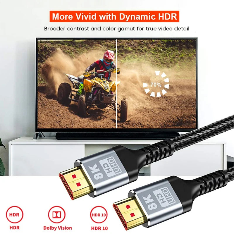 HDMI 8K Cable 8K/60Hz 4K/120Hz UHD HDR 48Gbps Adapter HDMI Cable 5M for devices large laptops high-definition TV projectors