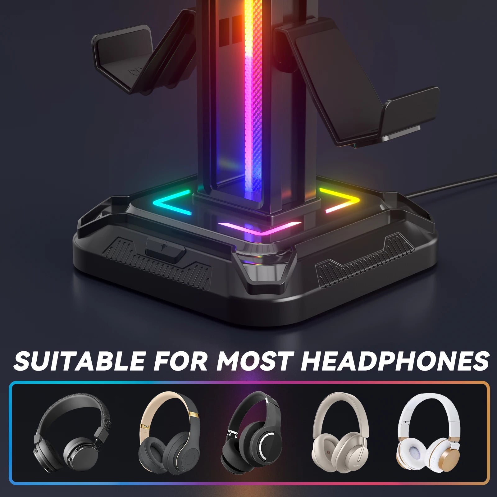 KDD RGB Headset Stand with 9 Light Modes Controller Holder for Desk Rotatable Headphone Stand & Detachable Controller Hook