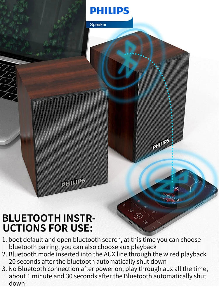 Philips SPA20 Bluetooth Speaker Wired Loudspeaker Control Wireless Speaker Subwoofer for Computer Macbook Laptop