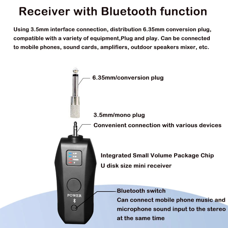 UHF Wireless Handheld Dynamic Karaoke Microphone Bluetooth Receiver Performing Professional Home Reverb High and Low Bass