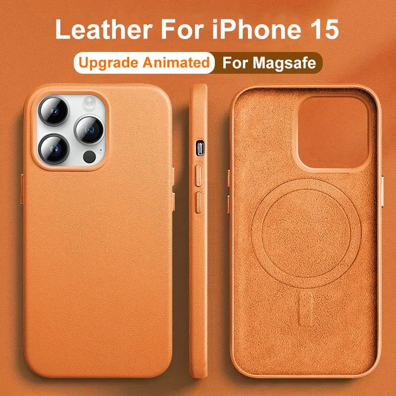 Luxury Leather For Magsafe Magnetic Case For iPhone 15 14 13 Pro Max Plus Mini With Animation Charging Phone Cases Accessories