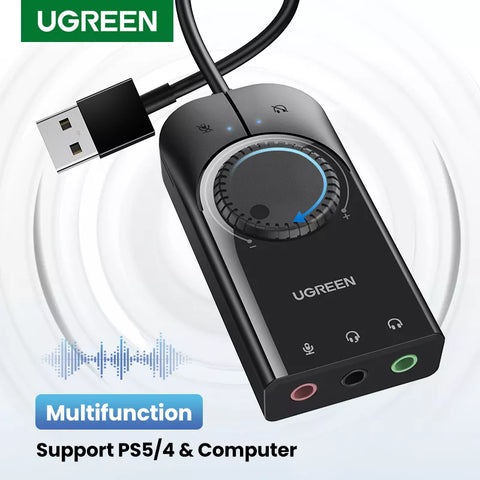 UGREEN Sound Card USB Audio Interface External 3.5mm Microphone Audio Adapter Soundcard for PC Laptop PS4 Headset USB Sound Card