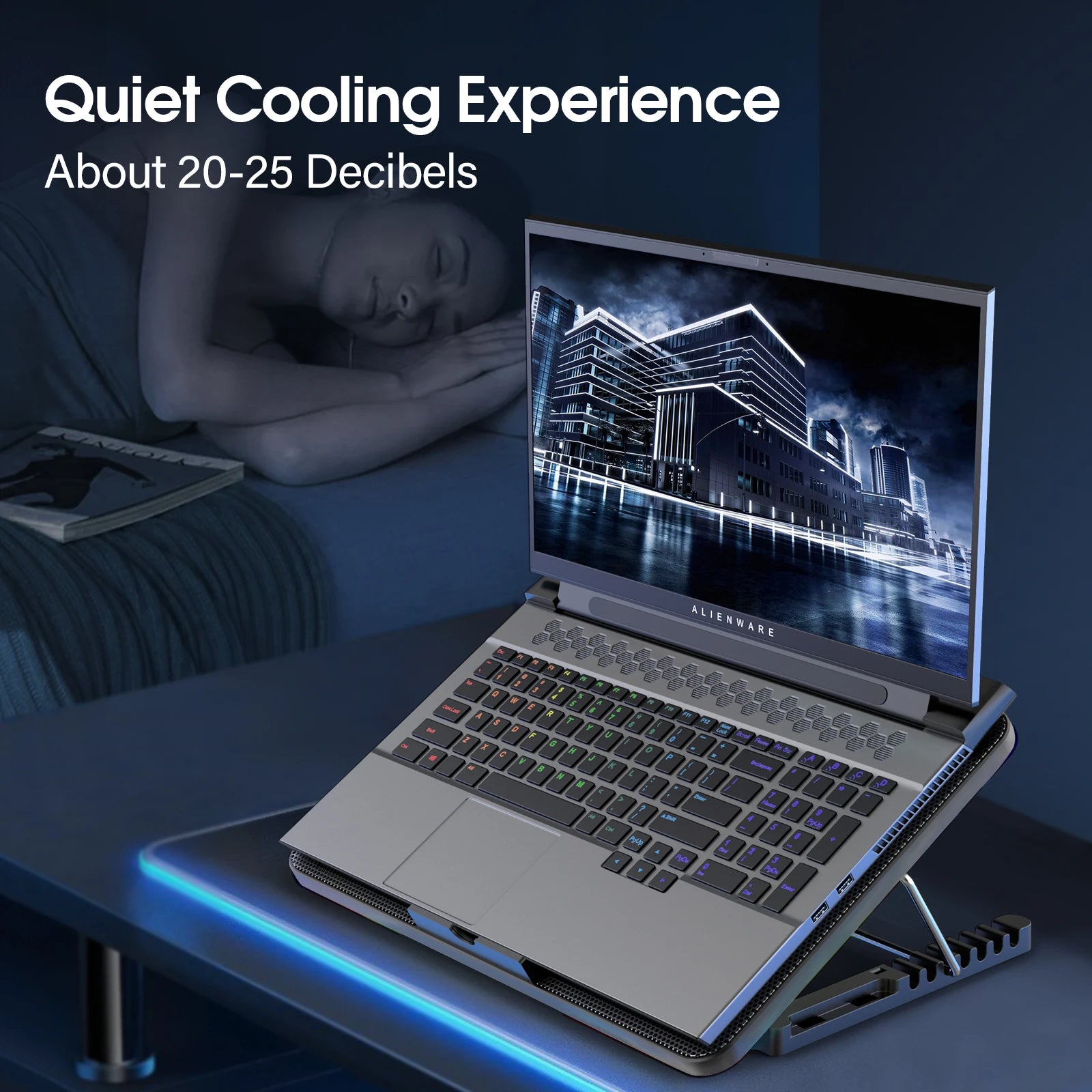 Coolcold 15.6-17.3inch Laptop Cooling Pad with 6 Quiet Fans,7 Height Wind Speed Adjustable,Laptop Cooer With Mobile Phone holder