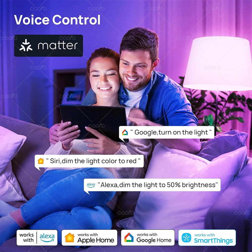COOLO Matter Smart Light Bulb RGB E27 Wifi Led Bulb Smart Home Works with Alexa Google Home Apple Home Homekit SmartThings Siri