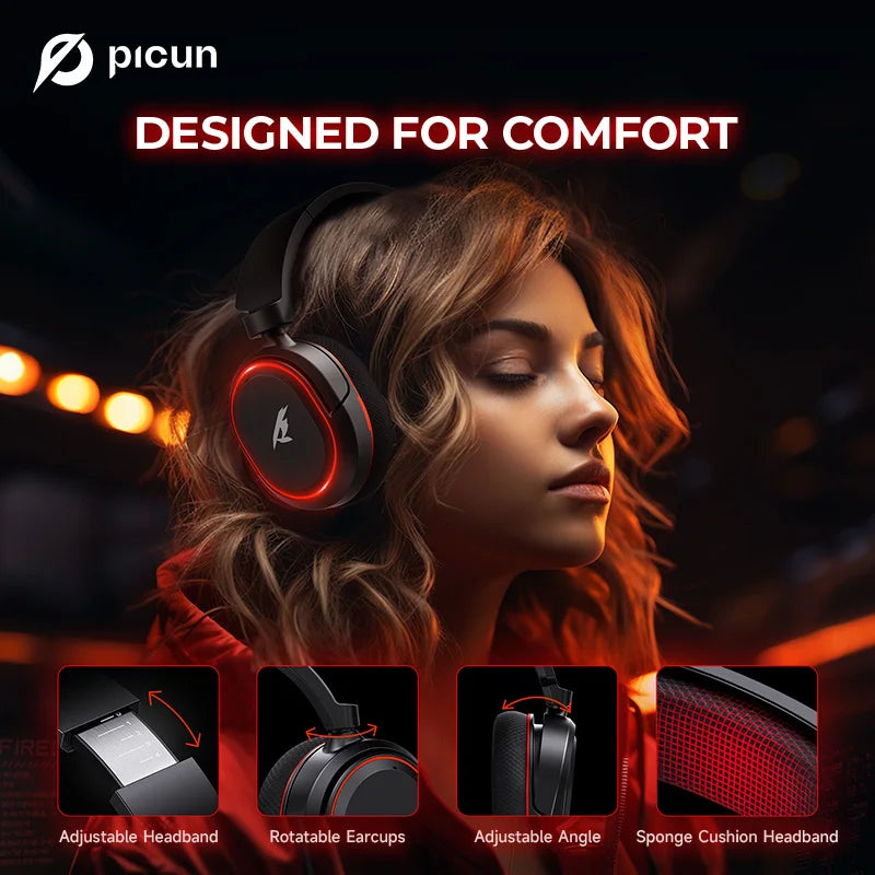 Picun UG-08S 2.4G Wireless Gaming Headset Bluetooth Headphones 5ms Low Latency 7.1 Surround ENC Mic For PC PS4 PS5 Phone Switch