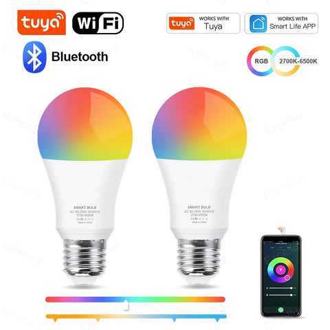 Tuya Bluetooth/Wifi Smart Led Light Bulb 15W E27 RGB Smart Led Lamp Alexa Lamps Smart Life Dimmable Color Bulb For Google Home