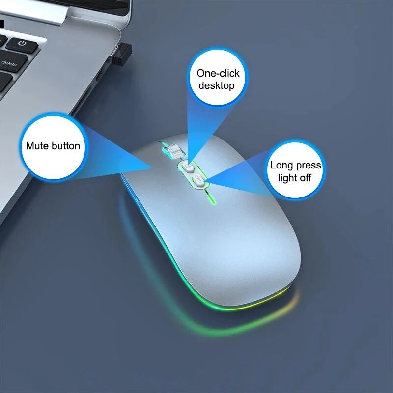 Dual Mode Bluetooth 2.4G Wireless Mouse One-Click Desktop Function Type-C Rechargeable Silent Backlight Mice for Laptop PC New