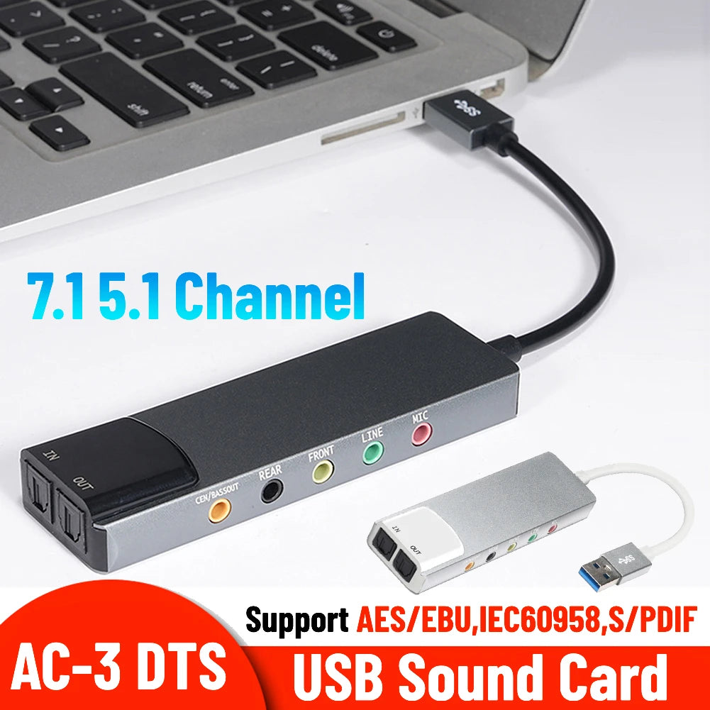 External USB Sound Card AC-3 DTS Headphone Adapter 7.1 5.1 Channel Soundcard Optical for PC Computer Audio Card Converter for PC