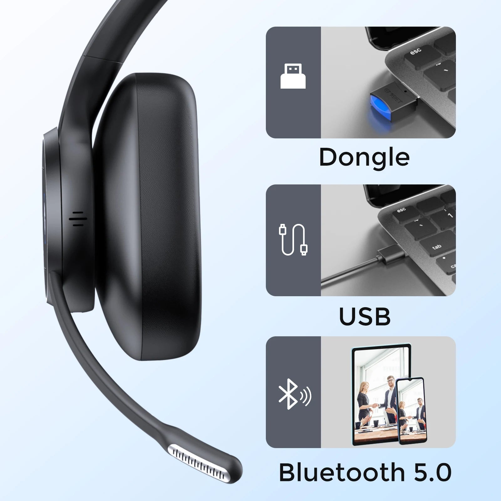 Wireless Bluetooth Headset Professional PC Headphones EMEET HS150 ANC Noise Cancelling With 6 Microphones for Home Office