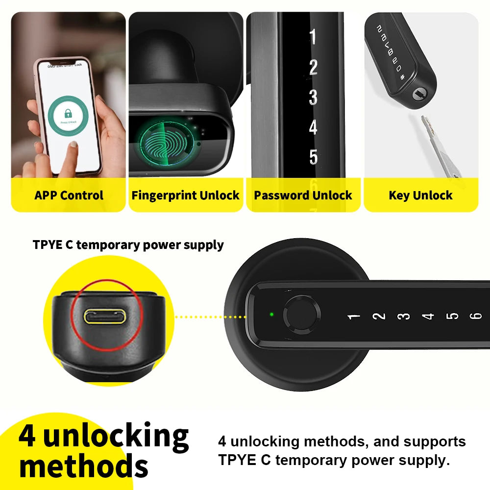 Tuya Remote Control Smart Fingerprint Password Lock Electric Biometrics Code Number Single Latch Door Lock With Key