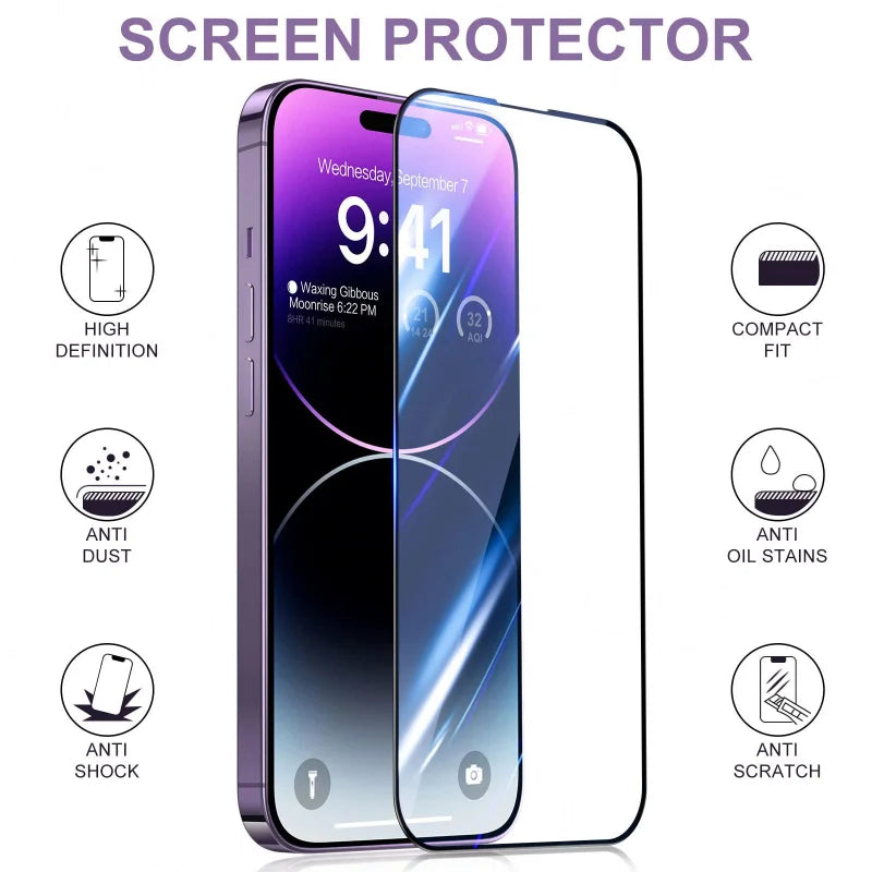 3 Pack Full Coverage Screen Protector Camera Lens For iPhone 14 13 11 12 15 Pro Max