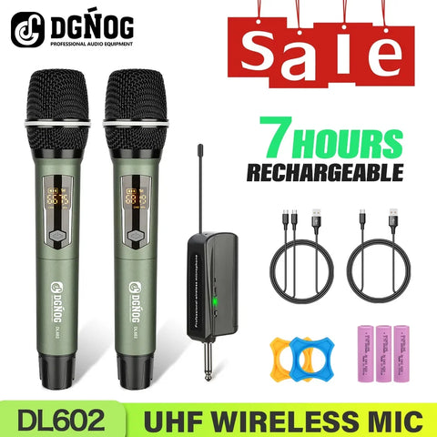 2 Channel Wireless Microphone UHF Dual Handheld Dynamic Karaoke Mic System 60m for Stage Church Party School PA Speaker Meeting