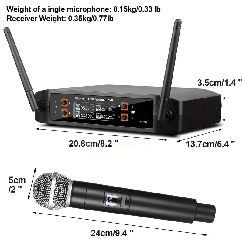 Wireless Microphone Handheld 4 Channel UHF Fixed Frequency Dynamic Microphone For Karaoke Wedding Party Band Church Performance
