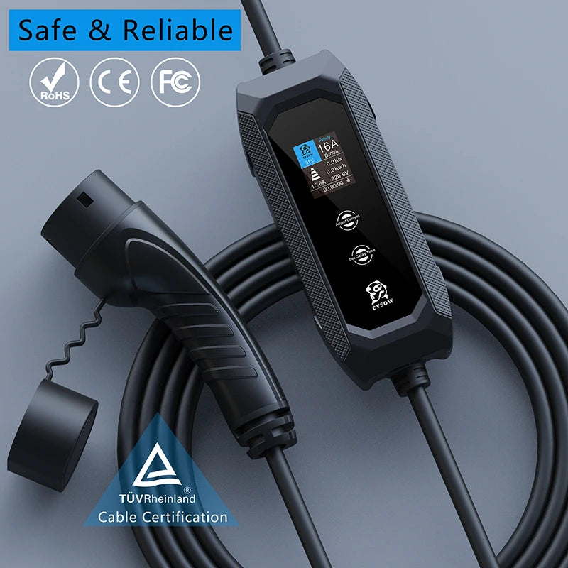 evsow Portable EV Charger Type2 16A 3.5KW 1Phase Electric Car Charger 5m Charging Cable Type1 GBT Wallbox EVSE Charger Station