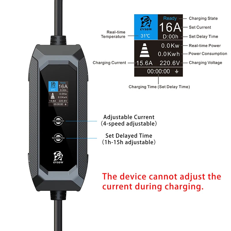 evsow Portable EV Charger Type2 16A 3.5KW 1Phase Electric Car Charger 5m Charging Cable Type1 GBT Wallbox EVSE Charger Station