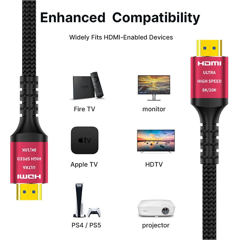 CYANMI Long 8K HDMI 2.1 Cable,48Gbps,8k HDMI cable Braided Cord 4K@120Hz 8K@60Hz,Compatible With Roku TV/PS5/HDTV/RTX 3080 3090