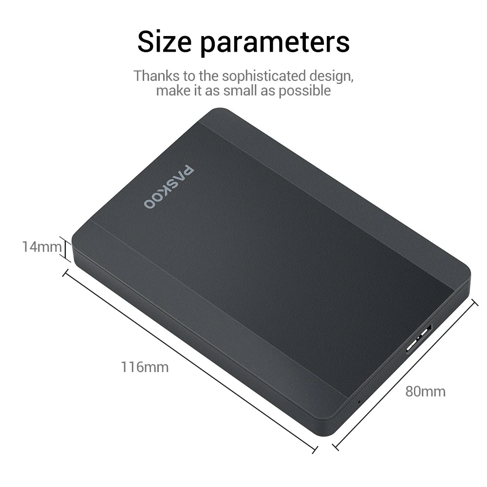 PASKOO HDD 2.5'' Portable External Hard Drive 500GB/1TB/2TB USB3.0 Storage Compatible for PC,Mac,Desktop,MacBook,Xbox