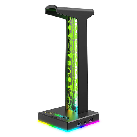 RGB Gaming Headphone Stand Dual USB Port 3.5mm Audio Port 10 Lighting Effects Desktop Gaming Headset Holder Hanger for Gamer PC