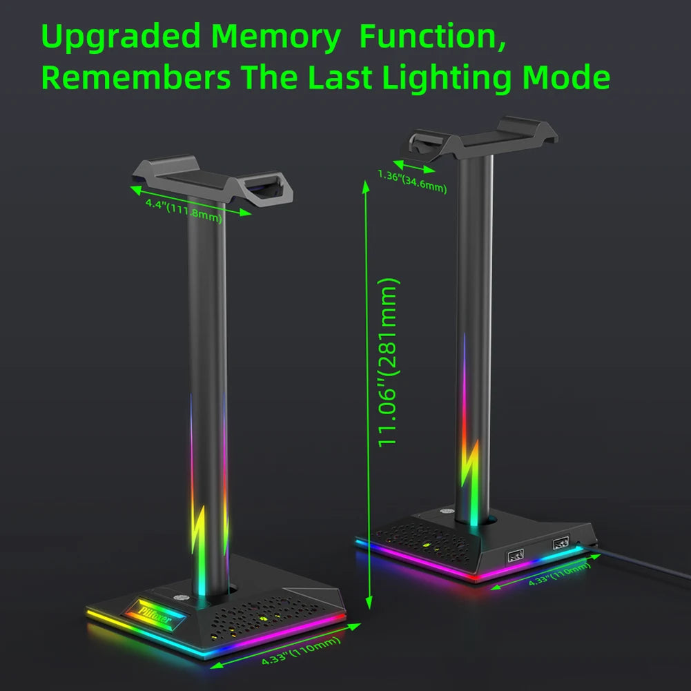 Eb01-b Rgb Gaming Headphone Supports Lighting Headphone Hanger with Dual USB Interface Desktop Holder Support USB Headset