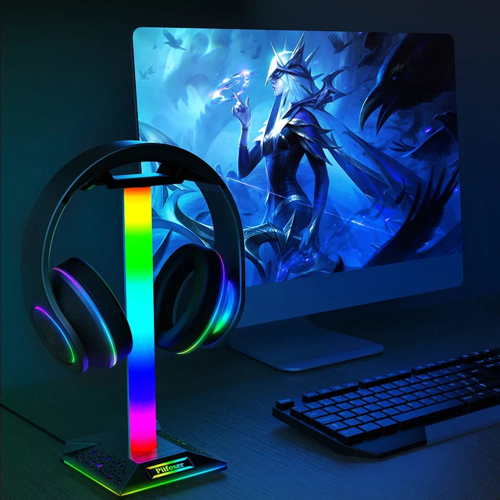 RGB Headphones Stand LED Strip Light Music Sound Control Pickup Rhythm Ambient Atmosphere Lamp Backlight Headset Holder