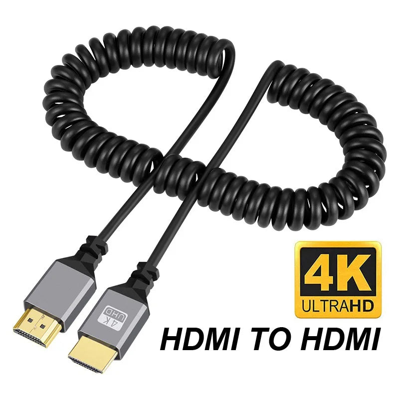 4K@60HZ 0.5-2.4M Micro mini HDMI-Compatible TO HDMI Minihdmi Microhdmi Coiled Extension Flexible Spiral Cable Male to Male Plug