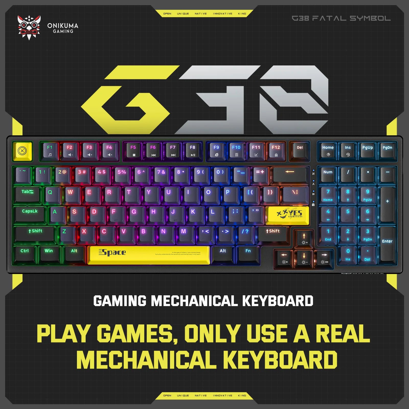 ONIKUMA Portable Fashion Gaming Keyboard Dynamic RGB Backlit Wired Type-C Mechanical Keyboard Hot Swappable 98 Keys Gamer For PC