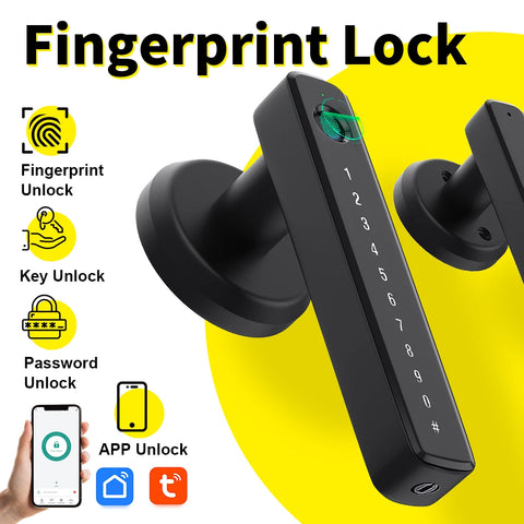 Tuya Remote Control Smart Fingerprint Password Lock Electric Biometrics Code Number Single Latch Door Lock With Key