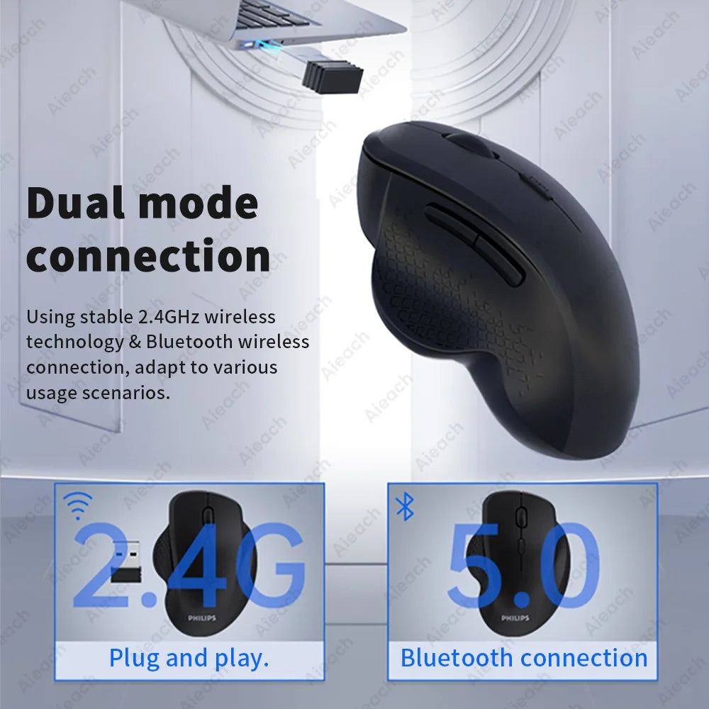 Rechargeable Ergonomic Mouse Wireless Bluetooth Mouse 2 Device Connection (Bluetooth or USB) For PC, Laptop, iPad, Mac Mice