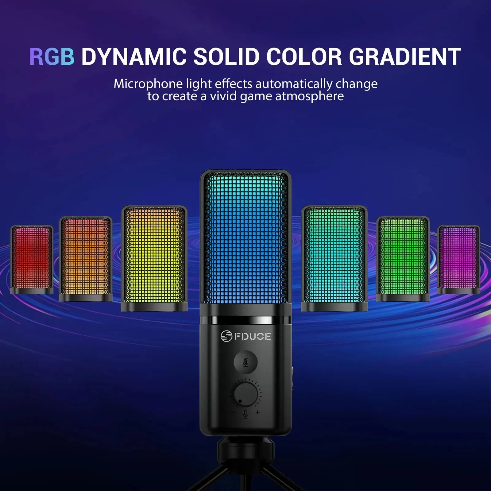 FDUCE M160 USB Microphone RGB Plug-and-Play Volume Control for PS4 PS5 MAC Podcast Recording Studio Streaming Laptop Desktop PC
