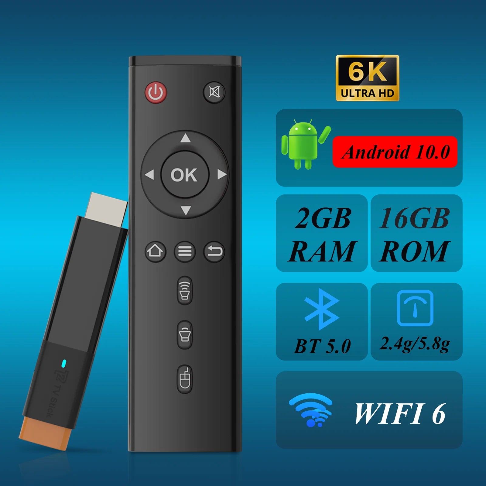 HONGTOP T2Mini Smart Android Tv Stick Allwinner H616 Android 10 Support 2.4G/5G WiFi 6K HD video Type-C TV Receiver Set Top Box